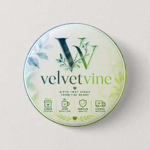 VelvetVine Elegantes Blumen-Logo-Rundbutton-Pin Button