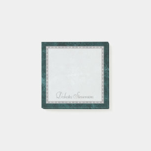 Velvety Aquamarin Damask   Dunkelgrüne Grunge Cust Post-it Klebezettel