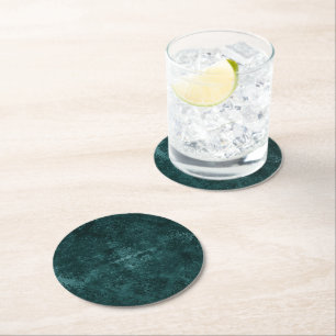 Velvety Aquamarin Damask Dunkelgrüne Grunge Flor Runder Pappuntersetzer