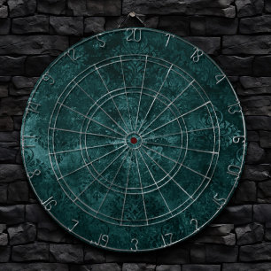 Velvety Aquamarin Damask   Dunkelgrüner Grunge Bar Dartscheibe