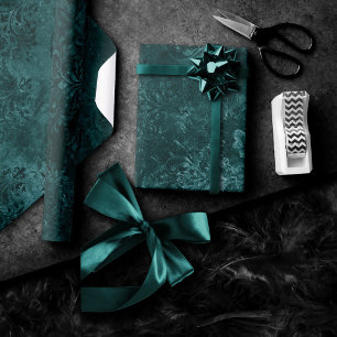 Velvety Aquamarin Damask   Dunkelgrüner Grunge Bar Geschenkpapier