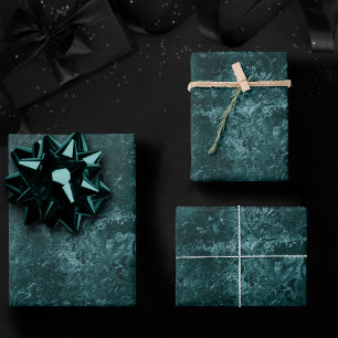 Velvety Aquamarin Damask   Dunkelgrüner Grunge Bar Geschenkpapier Set