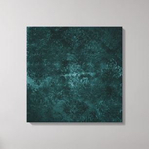 Velvety Aquamarin Damask   Dunkelgrüner Grunge Bar Leinwanddruck