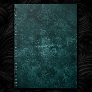 Velvety Aquamarin Damask   Dunkelgrüner Grunge Bar Notizblock