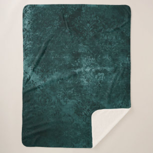Velvety Aquamarin Damask   Dunkelgrüner Grunge Bar Sherpadecke