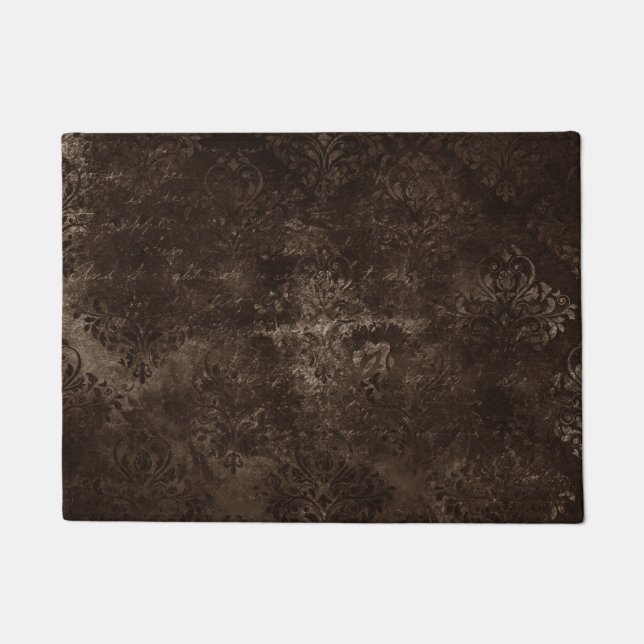 Velvety Bronze Damask | Brown Baroque Grunge Fußmatte (Vorderseite)