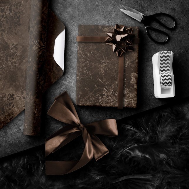 Velvety Bronze Damask | Brown Baroque Grunge Geschenkpapier (Von Creator hochgeladen)