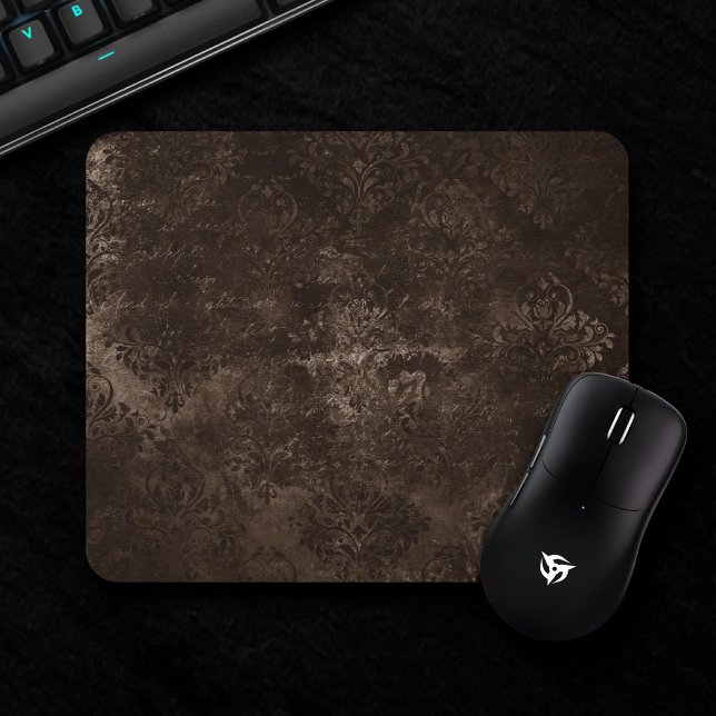 Velvety Bronze Damask | Brown Baroque Grunge Mousepad (Von Creator hochgeladen)
