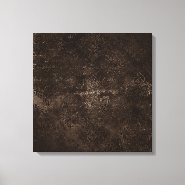 Velvety Bronze Damask | Mocha Brown Grunge Baroque Leinwanddruck (Vorderseite)