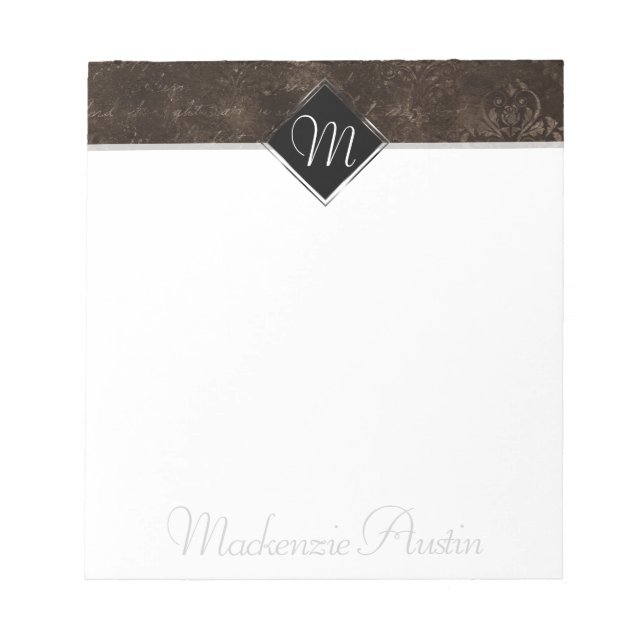 Velvety Bronze Damask | Mocha Brown Grunge Baroque Notizblock (Vorderseite)