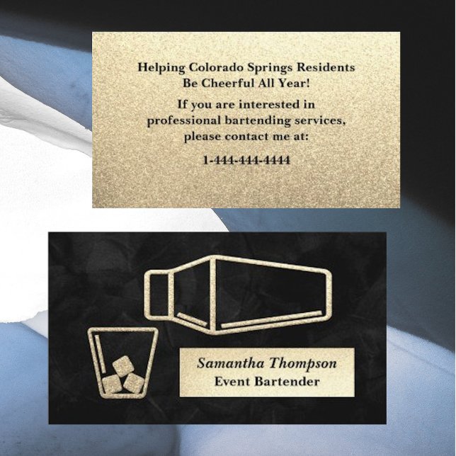 Velvety Gold Glitzer Barkeeper Event Business Card Visitenkarte (Von Creator hochgeladen)