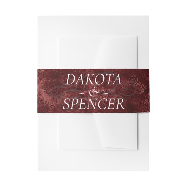 Velvety Henna Damask Wird Crimson Red Grunge Baroq Einladungsbanderole (Vorderseite Beispiel)