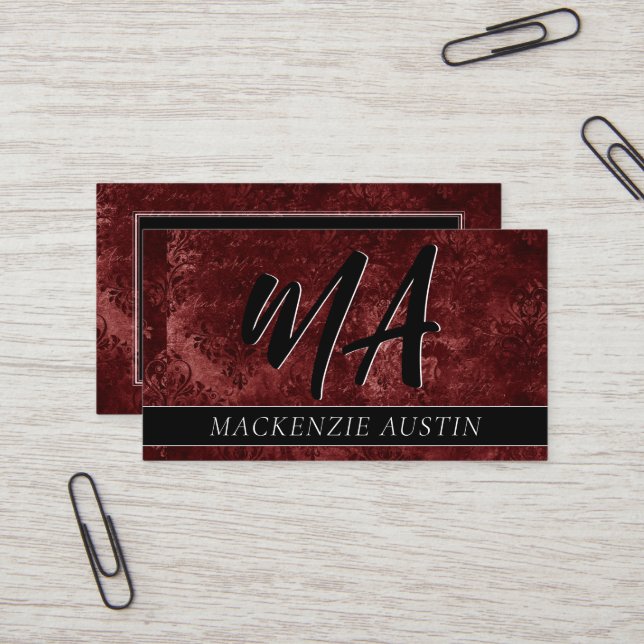 Velvety Henna Damask Wird Crimson Red Grunge Baroq Visitenkarte (Vorderseite/Rückseite Beispiel)