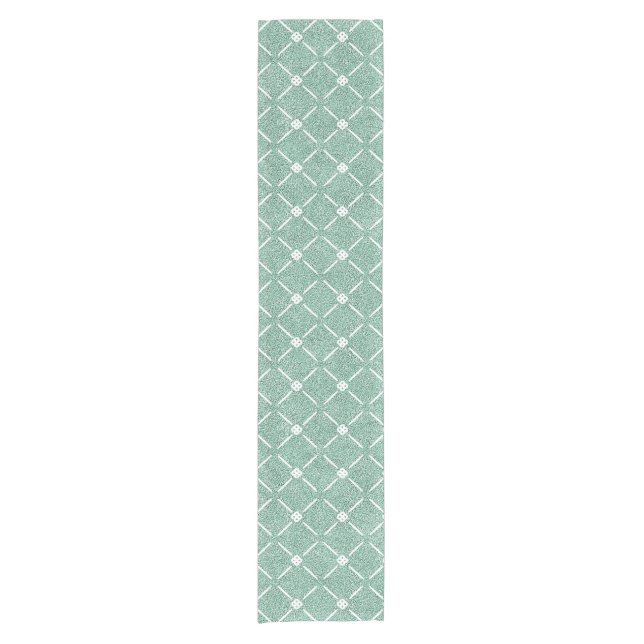 Velvety Lattice Pattern in Mint Green Kurzer Tischläufer (Vorderseite)