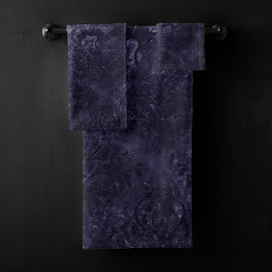 Velvety Midnight Damask Indigo Lila Grunge Badhandtuch Set
