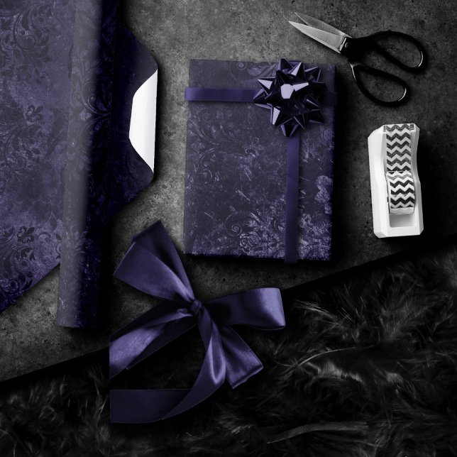 Velvety Midnight Damask | Indigo Lila Grunge Geschenkpapier (Von Creator hochgeladen)
