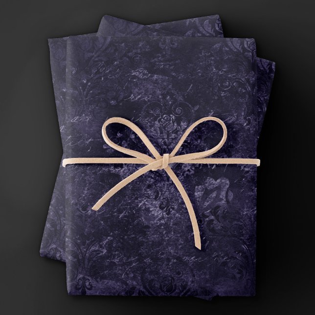 Velvety Midnight Damask | Indigo Lila Grunge Geschenkpapier Set (Von Creator hochgeladen)