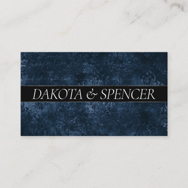 Velvety Navy Damask | Dark Blue Grunge Barock Begleitkarte (Vorderseite)
