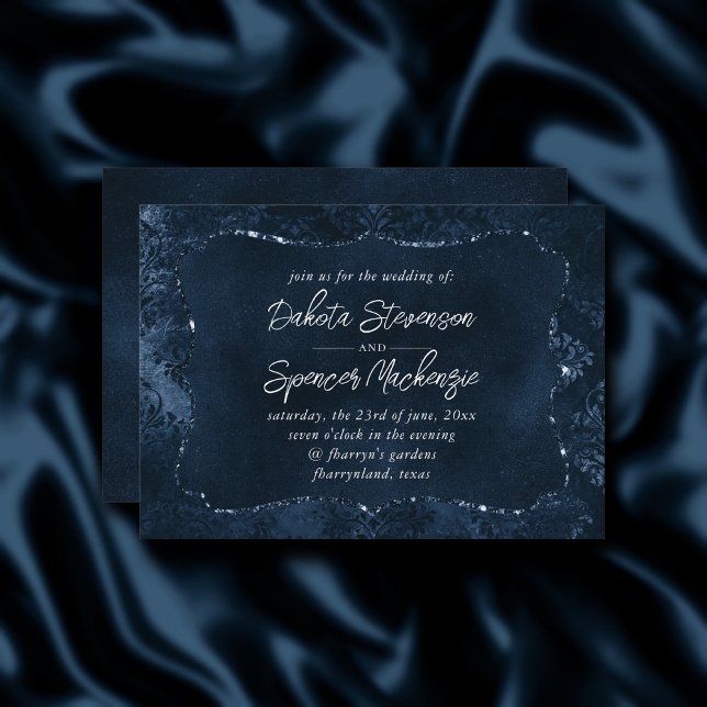 Velvety Navy Damask | Dark Blue Grunge Barock Einladung (Von Creator hochgeladen)