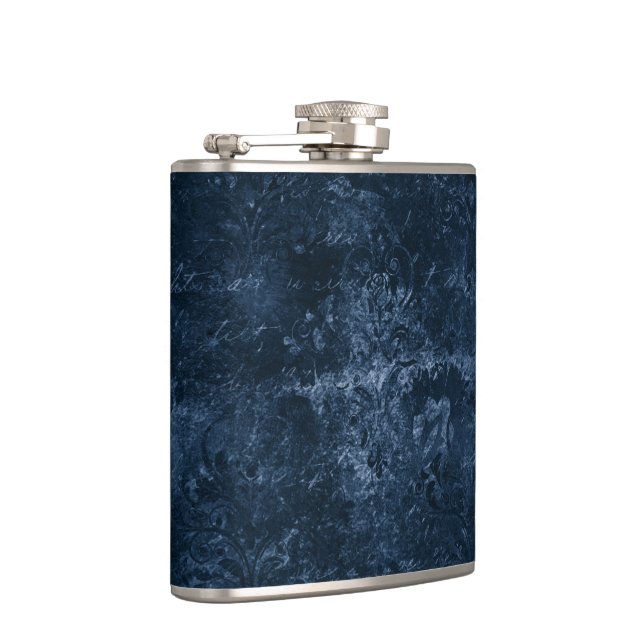 Velvety Navy Damask | Dark Blue Grunge Barock Flachmann (Rechts)