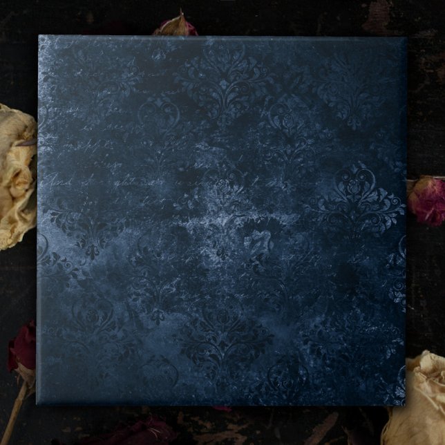 Velvety Navy Damask | Dark Blue Grunge Barock Fliese (Von Creator hochgeladen)