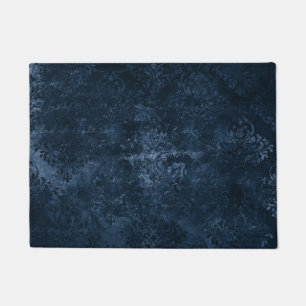 Velvety Navy Damask Dark Blue Grunge Barock Fußmatte