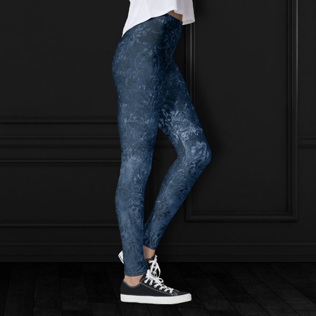 Velvety Navy Damask | Dark Blue Grunge Barock Leggings (Von Creator hochgeladen)