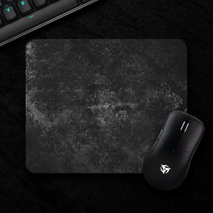 Velvety Onyx Damask Black Vampy Grunge Baroque Mousepad