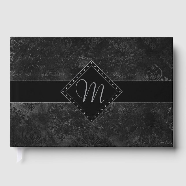 Velvety Onyx Damask | Black Vampy Grunge Custom Gästebuch (Vorderseite)
