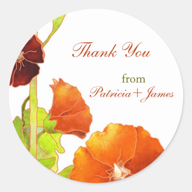 Velvety Red Hollyhocks Wedding Vielen Dank Runder Aufkleber (Vorderseite)