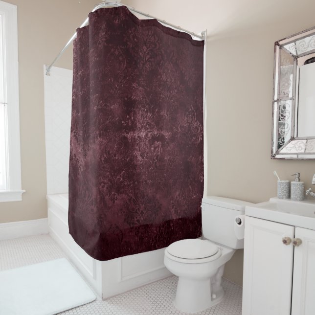 Velvety Wine Damask | Bordeaux Sangria Glam Duschvorhang (Beispiel)
