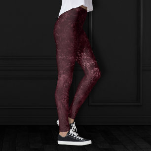 Velvety Wine Damask Bordeaux Sangria Glam Leggings