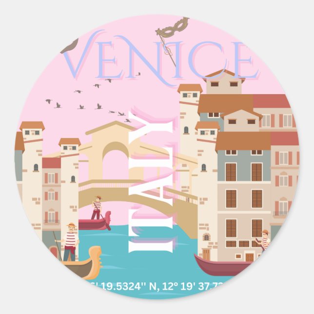Venedig Art Reisen, Italien, Retro Art Reisen Runder Aufkleber (Vorderseite)