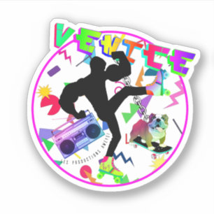 Venedig Beach & English Bulldog  Neonfarben der 90 Aufkleber