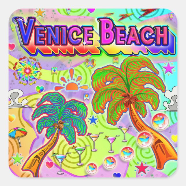 Venedig Beach Vacacation Zielaufkleber Quadratischer Aufkleber (Vorderseite)