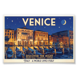 Venedig bei Nacht Grand Canal Gondeln Kunst Fotodruck