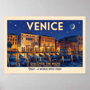 Venedig bei Nacht Grand Canal Gondeln Kunst Poster