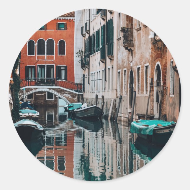 Venedig Boote Runder Aufkleber (Vorderseite)
