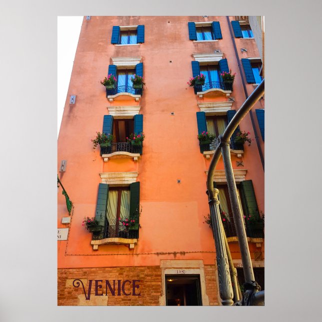 Venedig Canal Living Windows-Blume Fotografie Poster (Vorne)