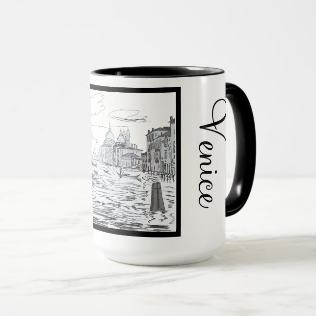 Venedig City Black and White Ringer 15oz Tasse (VorderseiteRechts)