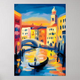 Venedig Fauvistischer Stadtblick – Farbiger Gondel Poster