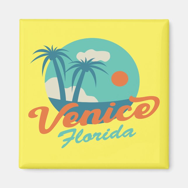 Venedig Florida Retro Stil Palmen und Strand Magnet (Vorne)