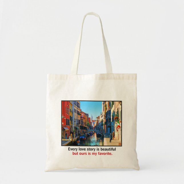 Venedig-Gasse mit Liebe-Zitat Tragetasche (Vorne)