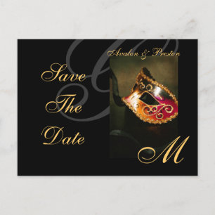 Venedig Goldmasquerade Maske Save the Date Postkar Ankündigungspostkarte