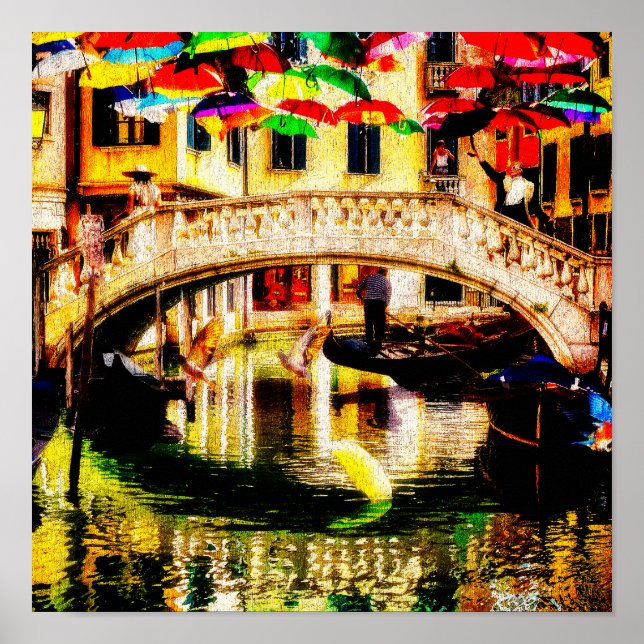 Venedig Gondeln entlang des Schirmwegs und ☔  Poster (Vorne)