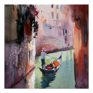 Venedig, Gondolier, Gondel, Venezianische Leinwand Poster