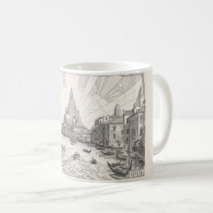Venedig Grand Canal Vintage Art Deco Bleistiftskiz Kaffeetasse