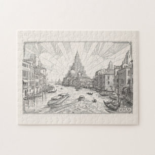 Venedig Grand Canal Vintage Art Deco Bleistiftskiz Puzzle