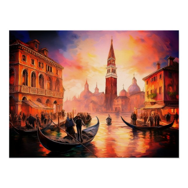 Venedig in Fiery Sunset: Grand Canal & Gondolas | Poster (Vorderseite)