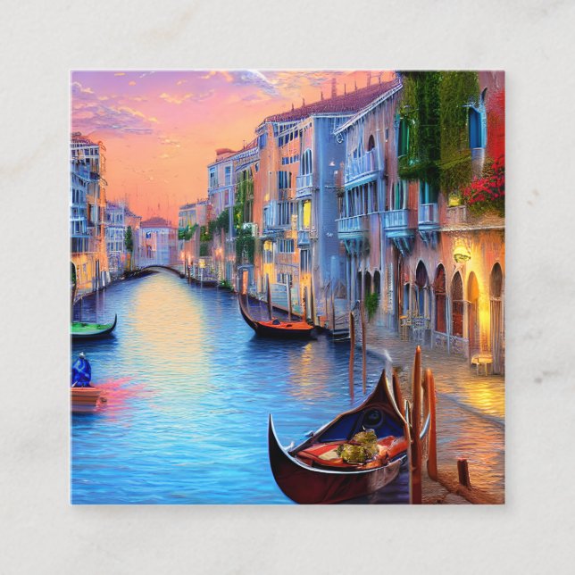 Venedig ist eine Stadt, berühmt für ihre faszinier Quadratische Visitenkarte (Vorderseite)